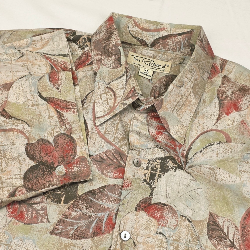 Tori Richard Button Front Shirt Mens XL Multicolor Floral Cotton Lawn Hawaii